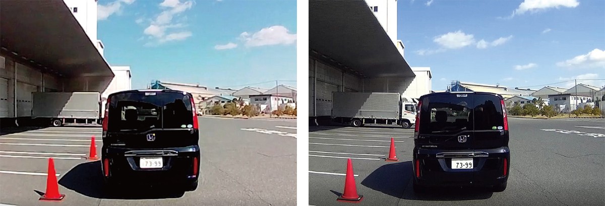 左は100万画素、右は370万画素の映像。ナンバーの鮮明度に注目
